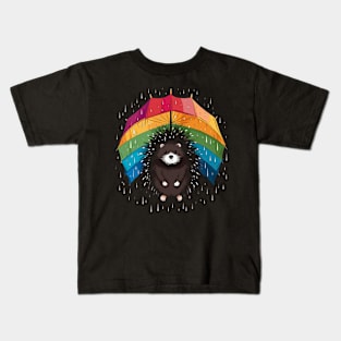 Porcupine Rainy Day With Umbrella Kids T-Shirt